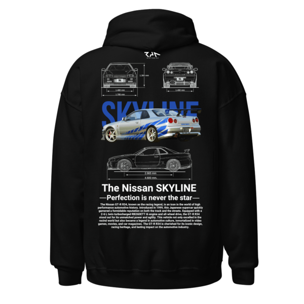 Hoodie negra NISSAN SKYLINE GTR 34.Espalda