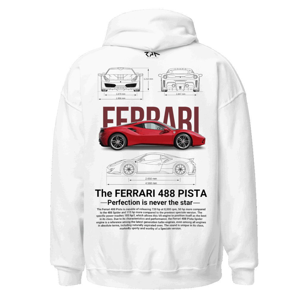 Hoodie blanca FERRARI 488 PISTA Espalda