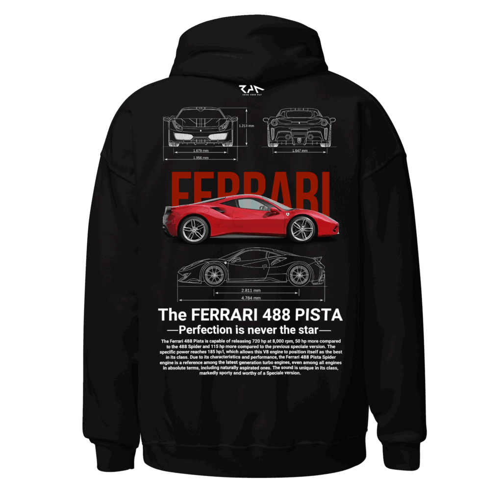 Hoodie negra FERRARI 488 PISTA.Espalda