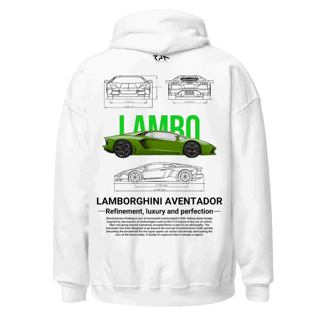 Hoodie blanca LAMBORGHINI AVENTADOR(Espalda)