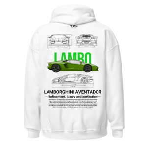 Hoodie blanca LAMBORGHINI AVENTADOR(Espalda)