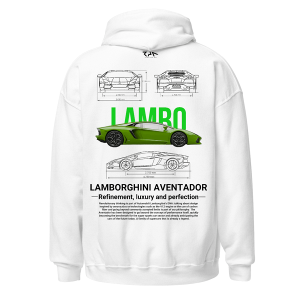 Hoodie blanca LAMBORGHINI AVENTADOR(Espalda)