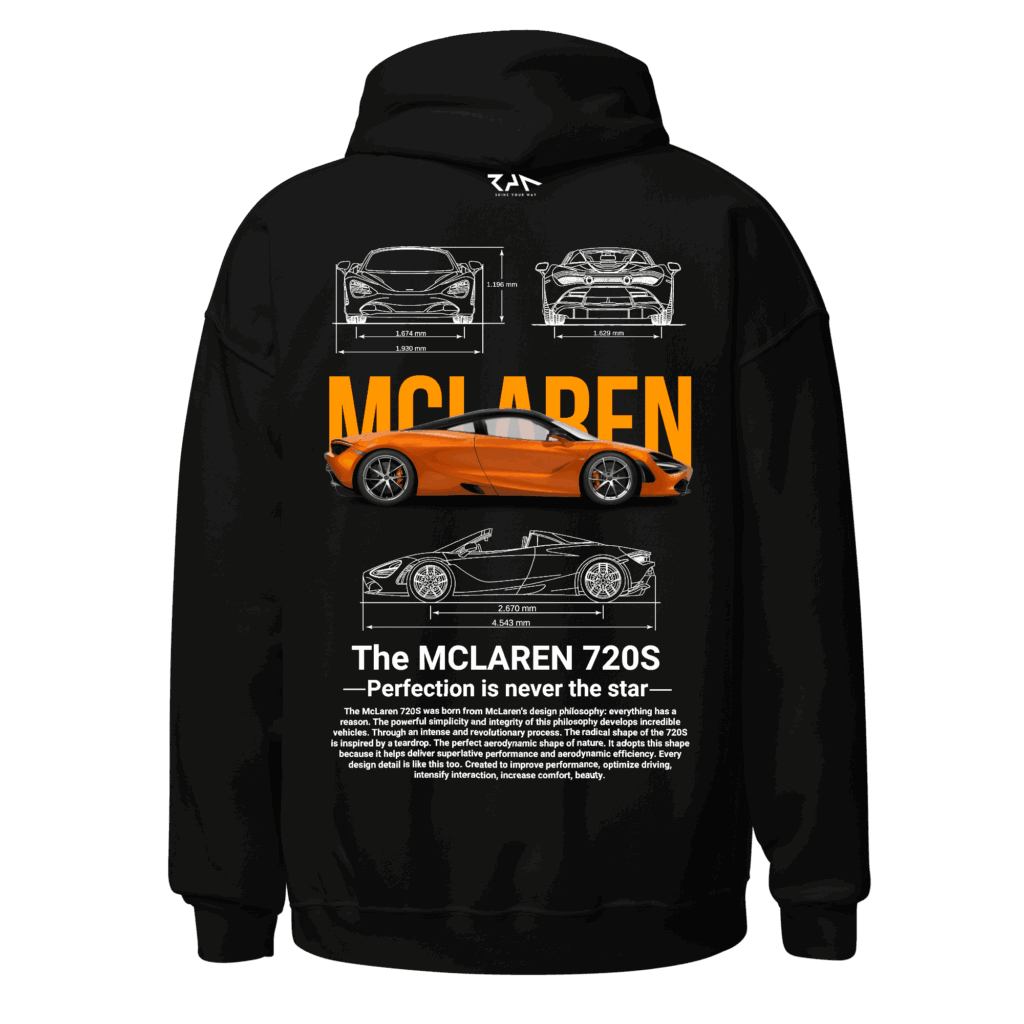 Hoodie negra MCLAREN 720S.Espalda