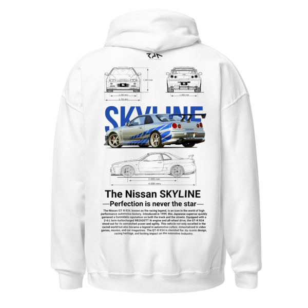 Hoodie blanca NISSAN SKYLINE GTR 34.Espalda