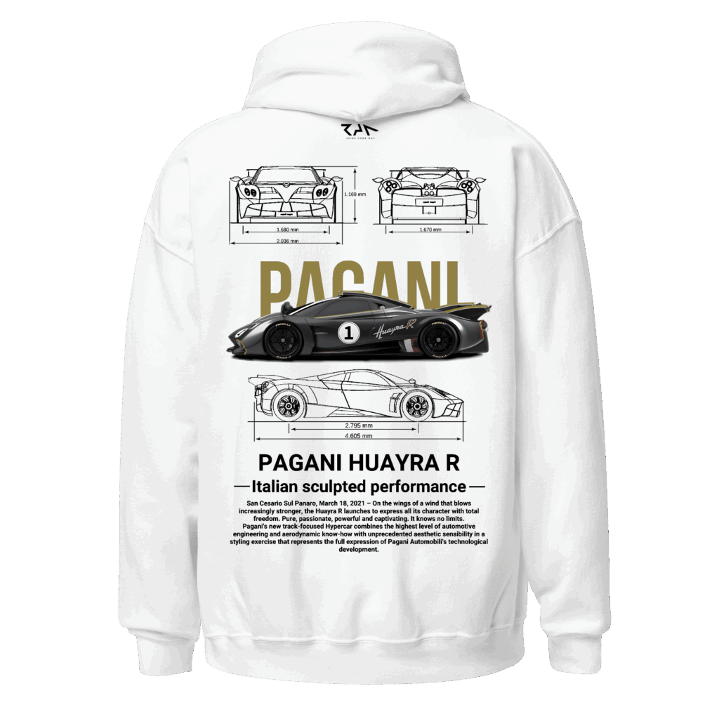 Hoodie blanca PAGANI HUAYRA R/R EVO. Espalda