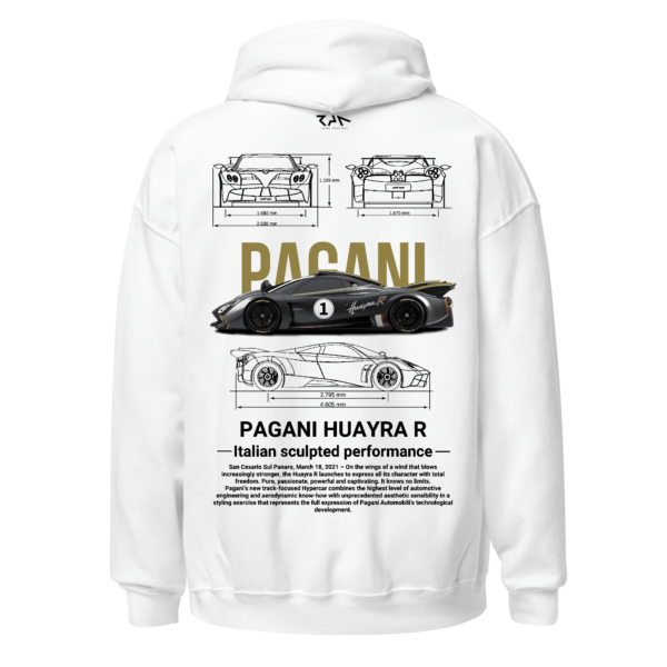 Hoodie blanca PAGANI HUAYRA R/R EVO. Espalda