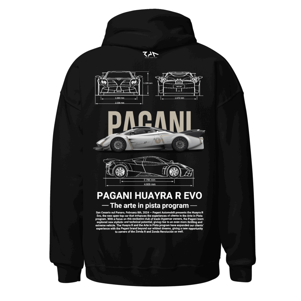 Hoodie negra PAGANI HUAYRA R/R EVO.Espalda