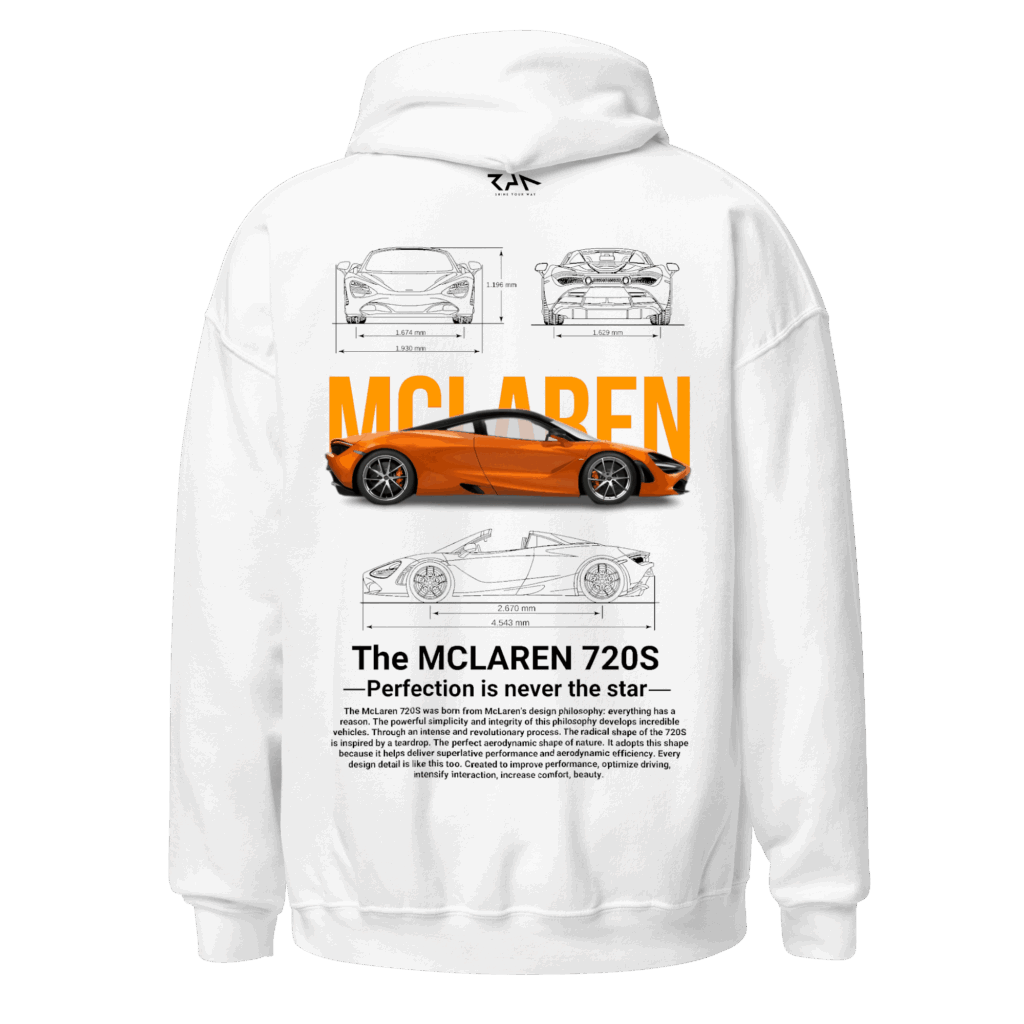 Hoodie blanca MCLAREN 720S.Espalda