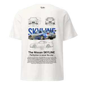 Playera blanca NISSAN SKYLINE GTR 34.Espalda