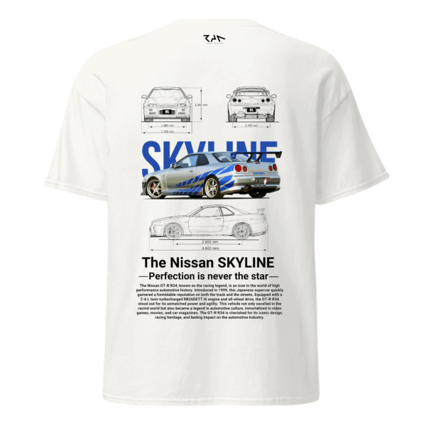 Playera blanca NISSAN SKYLINE GTR 34.Espalda