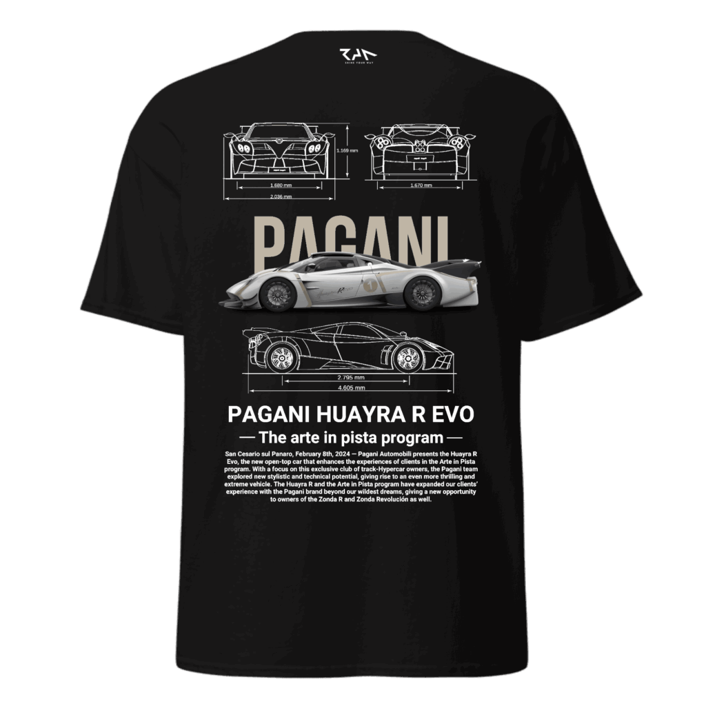 Playera negra PAGANI HUAYRA R/R EVO. Espalda