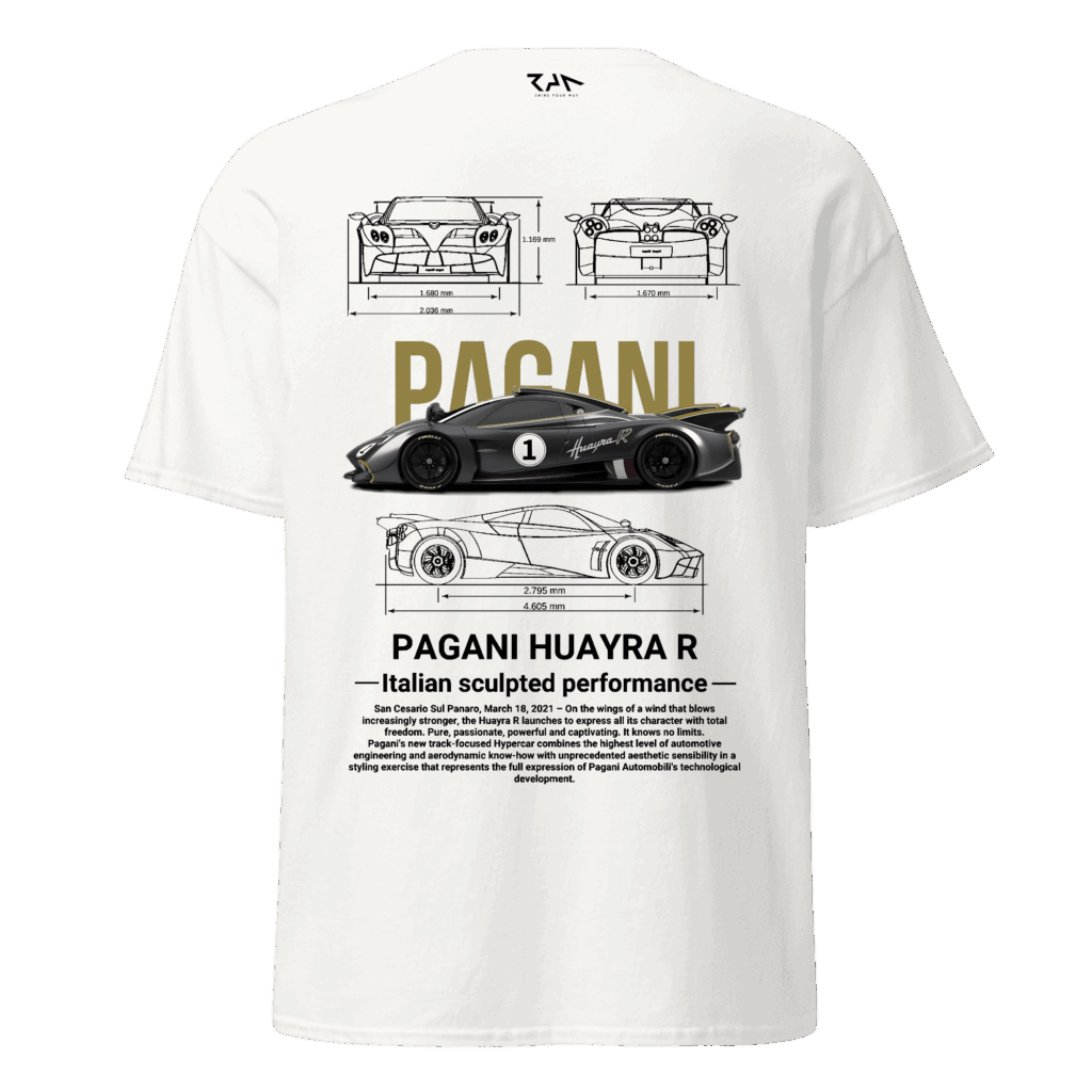 Playera blanca PAGANI HUAYRA R/R EVO.Espalda