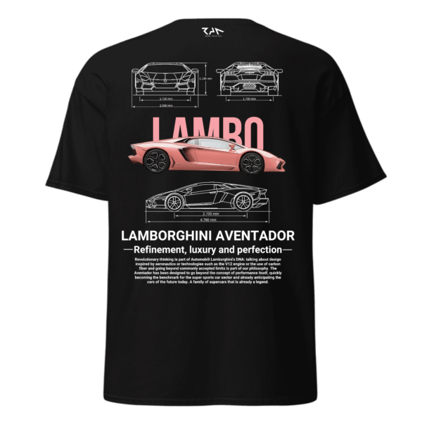 Playera negra LAMBORGHINI AVENTADOR (edición coquette).Espalda