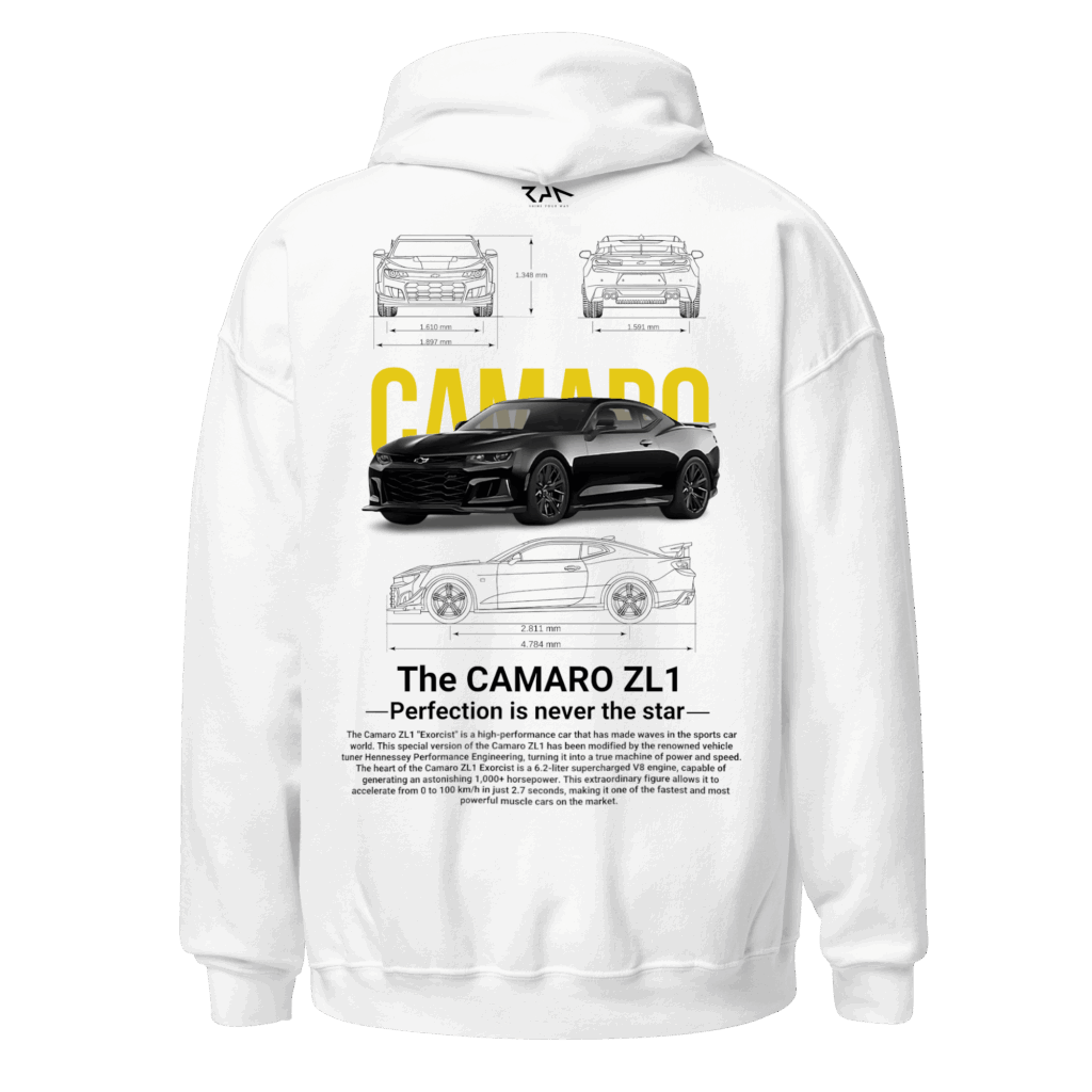 Hoodie blanca CAMARO ZL 1 PANTHER.Espalda