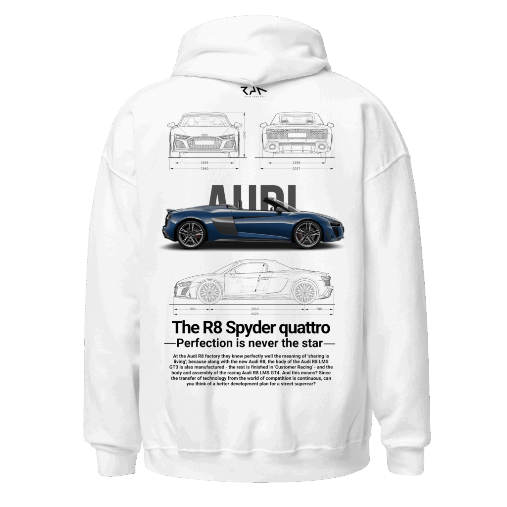 Hoodie blanca AUDI R8 SPYDER.Espalda