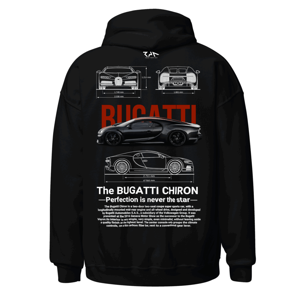 Hoodie negra BUGATTI CHIRON.Espalda