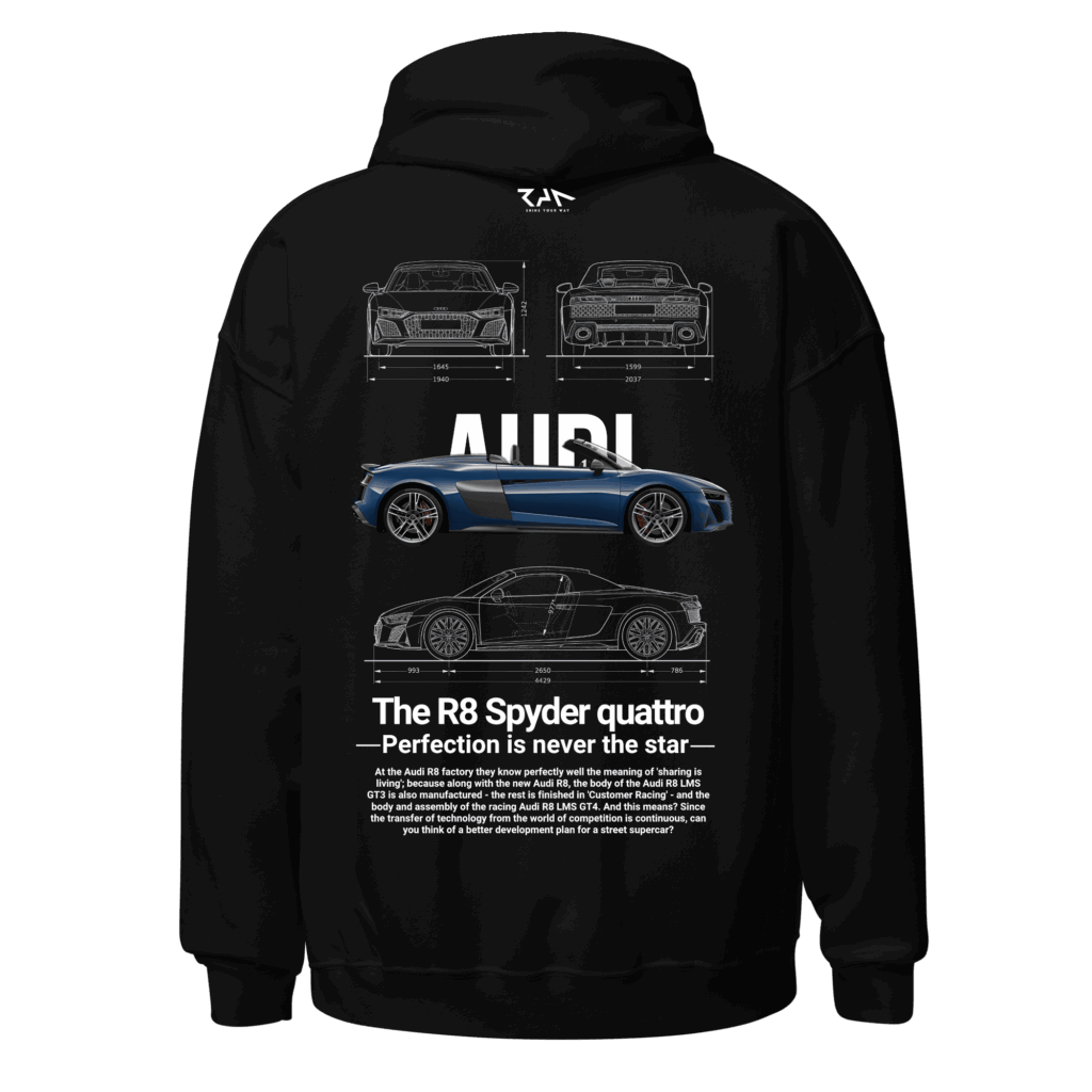 Hoodie negra AUDI R8 SPYDER.Espalda