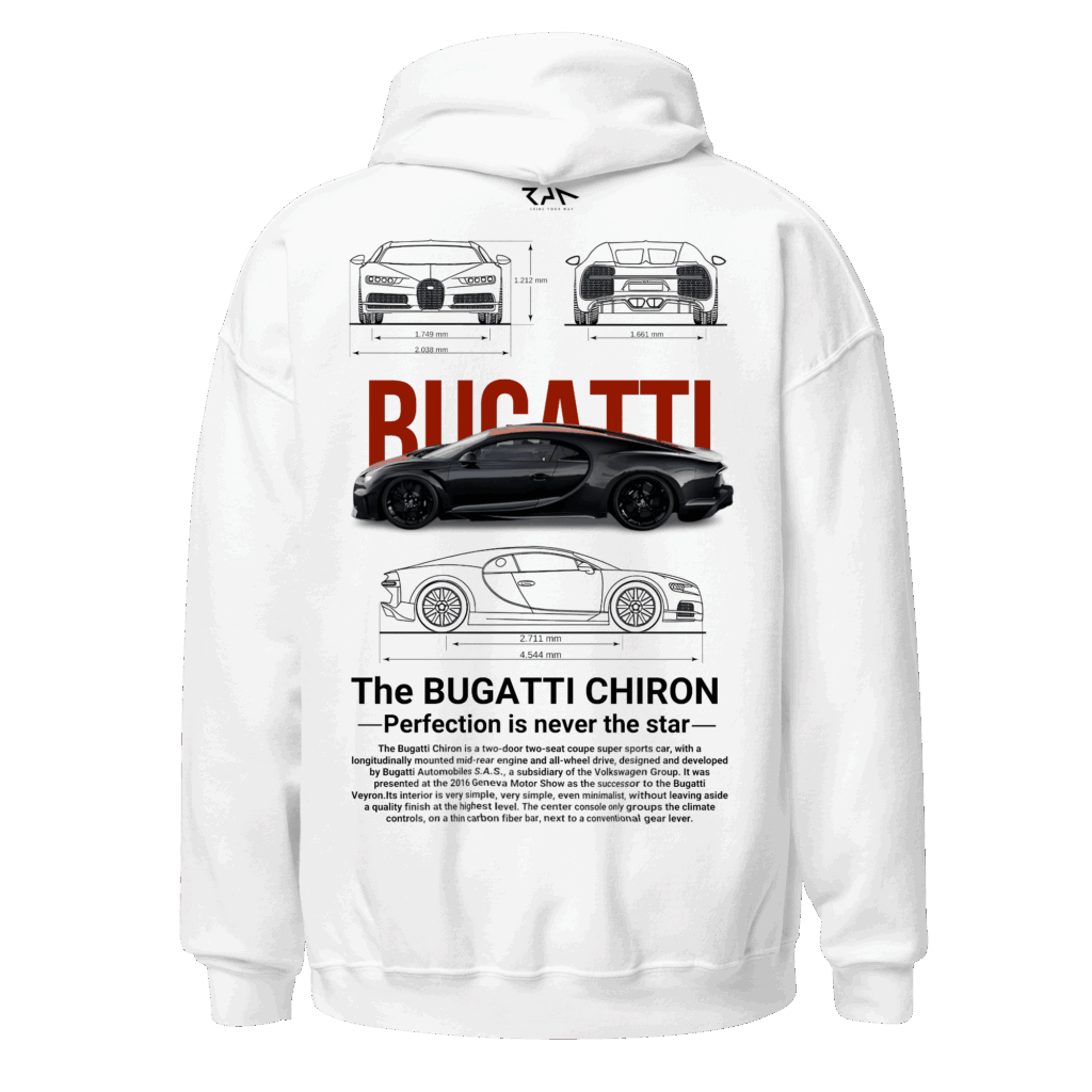 Hoodie blanca BUGATTI CHIRON.Espalda