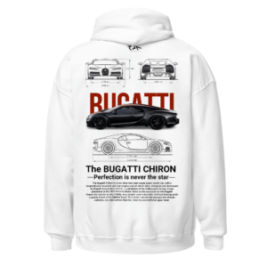 Hoodie blanca BUGATTI CHIRON.Espalda