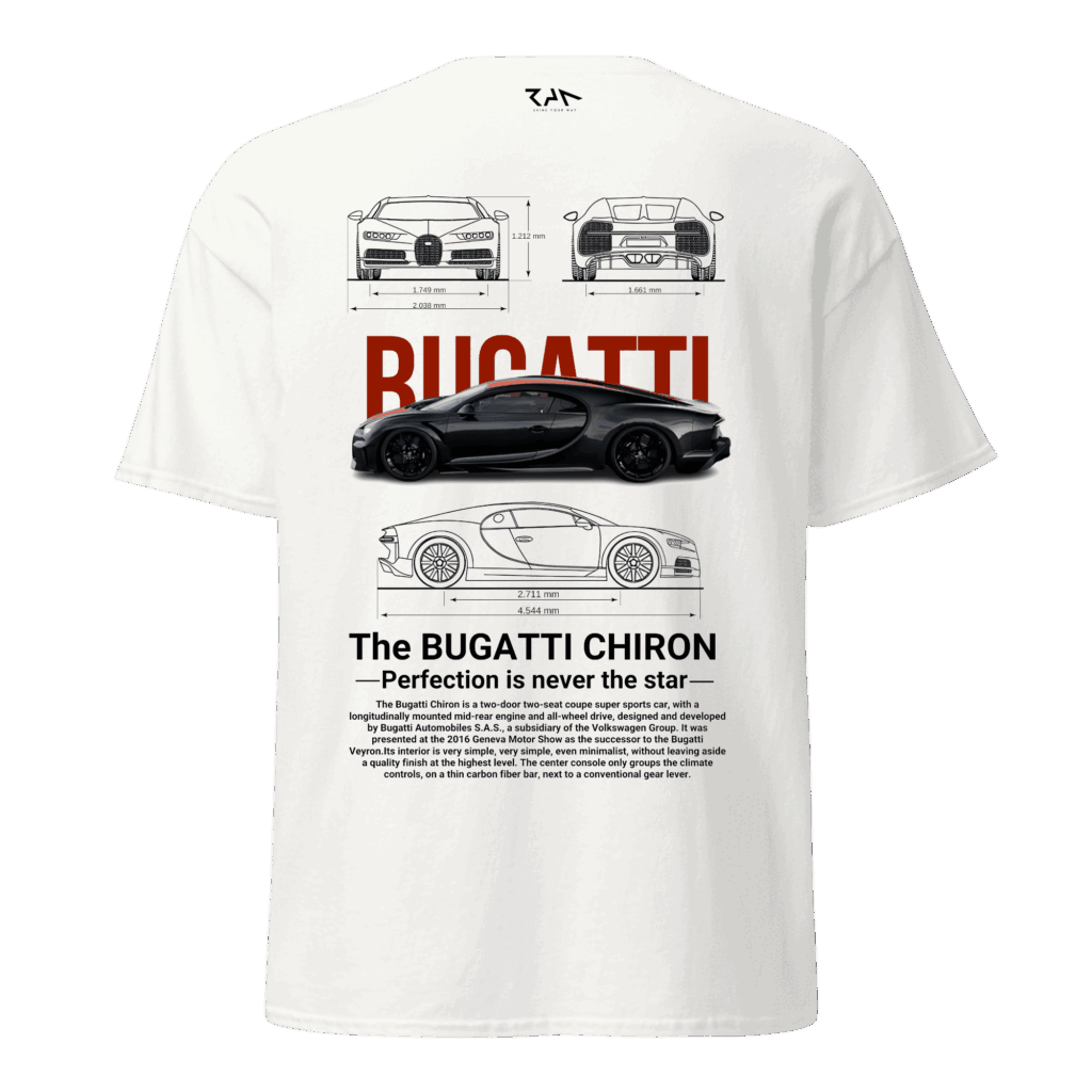 Playera blanca BUGATTI CHIRON.Espalda