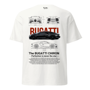 Playera blanca BUGATTI CHIRON.Espalda