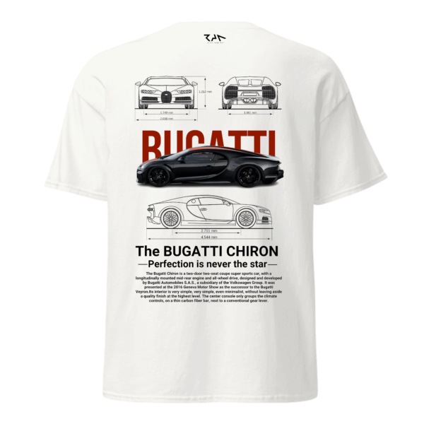 Playera blanca BUGATTI CHIRON.Espalda