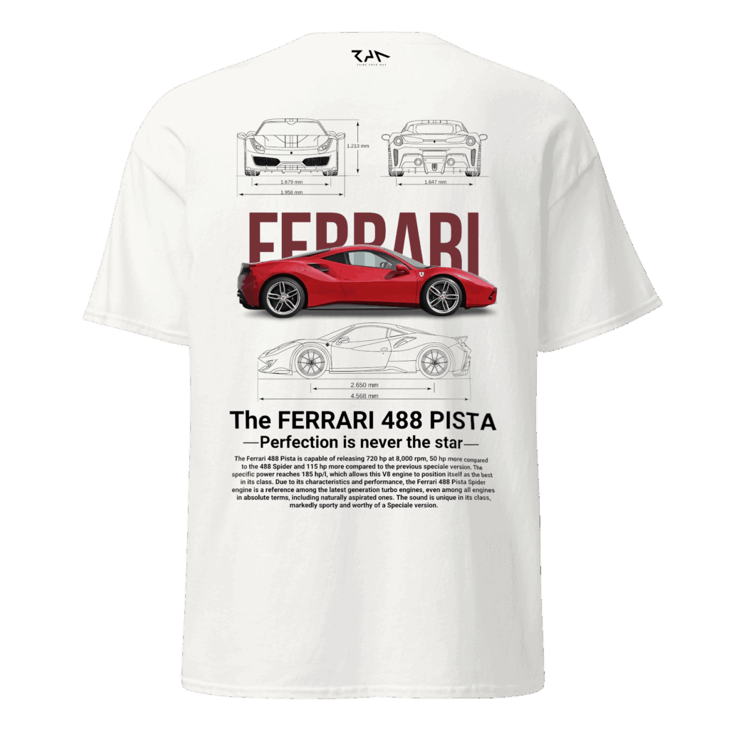 Playera blanca FERRARI 488 PISTA.Espalda