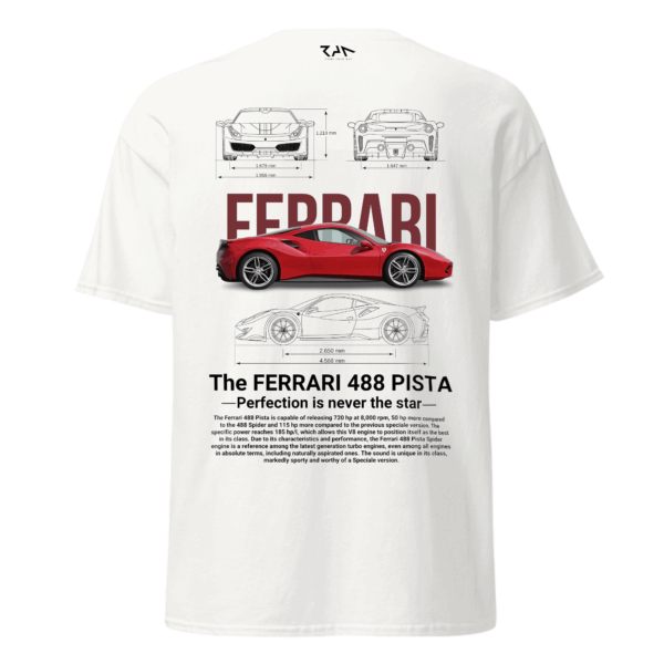 Playera blanca FERRARI 488 PISTA.Espalda