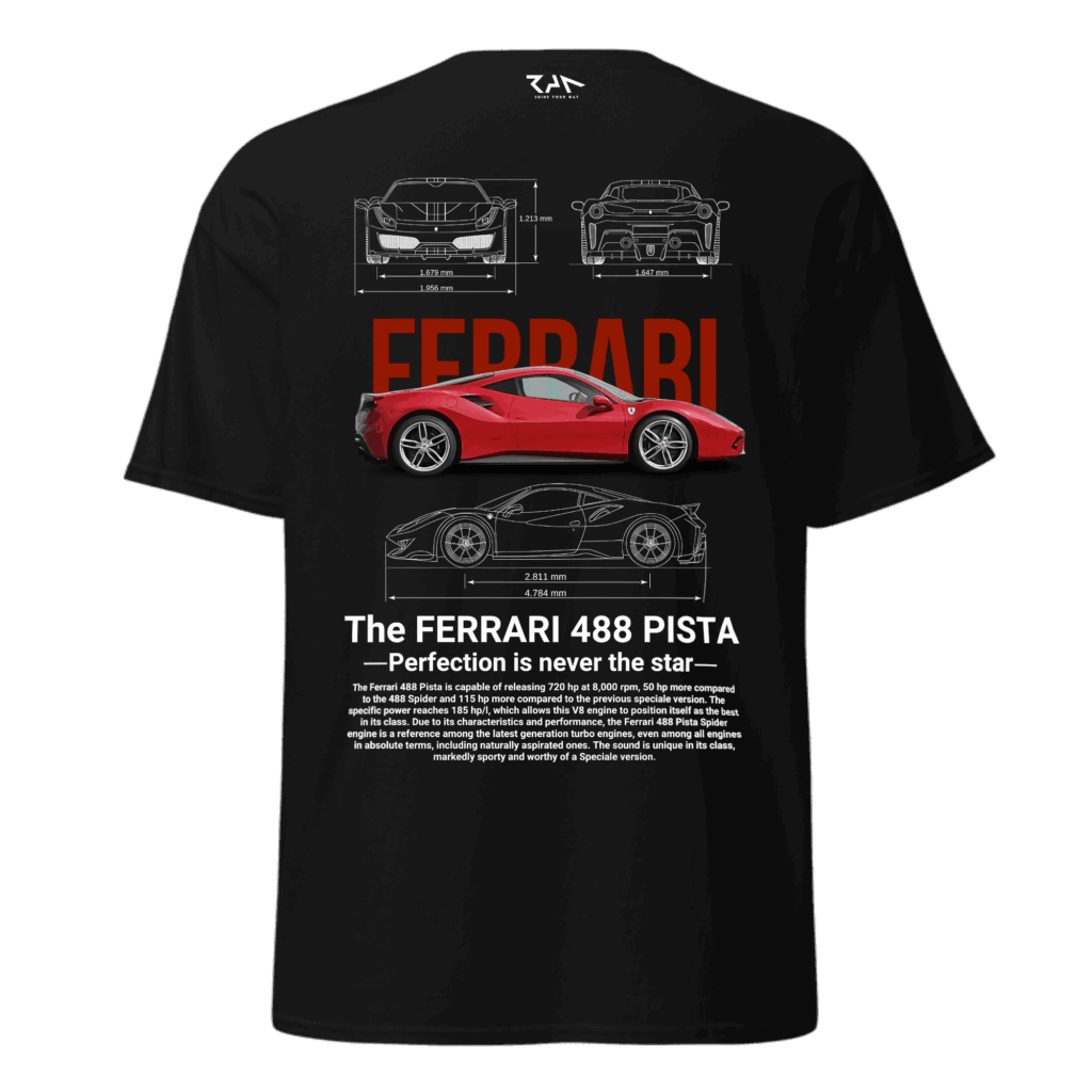 Playera negra FERRARI 488 PISTA.Espalda