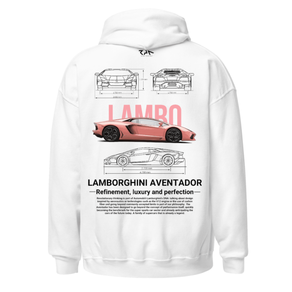 Hoodie blanca Lamborguini aventador (edición coquette) Espalda