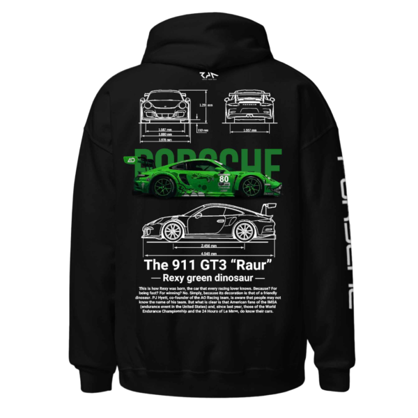 Hoodie negra PORSCHE 911 GT3 R REXY LEMANS reverso